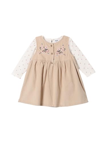 Max Girls Embroidered Pinafore Dress with T-Shirt (Beige_6-12 M)