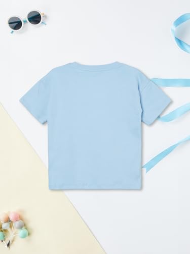 Max Girls Stitch Print T-Shirt(Blue_9-10 Y)