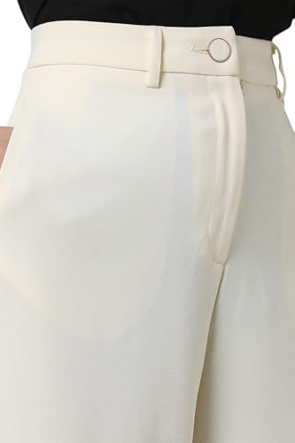 Women Beige Solid Party Regular Fit Trousers