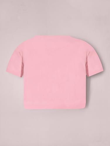 Cherry Crumble Pink Digital & Flock Printed 100% Cotton Half Sleeves Round Neck Summer Girls Tshirt.
