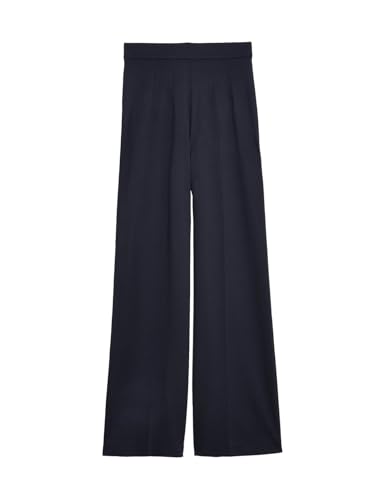 Solid Navy Blue Viscose Womens Wide Leg Jersey Stretch Trousers
