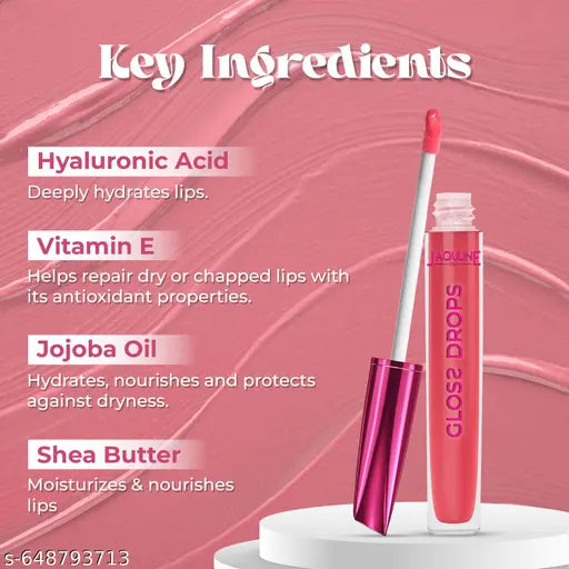 JAQULINE USA Gloss Drops Lip Gloss | Hydrating | Long-Lasting Shine | Non-Sticky & Lightweight | Vitamin E & Hyaluronic Acid | Vegan | Cruelty-Free | Moisturizing | Gloss Queen 04, 3.5ml