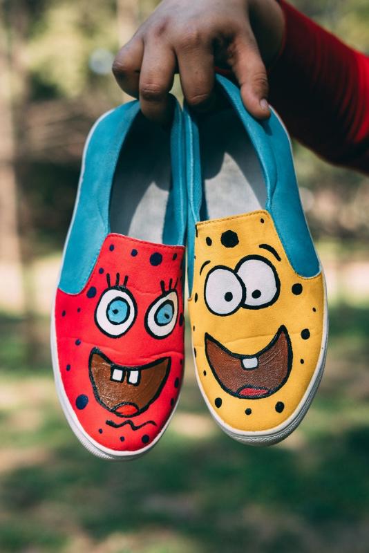 Colourful sponge Bob Hand Printed Shoe