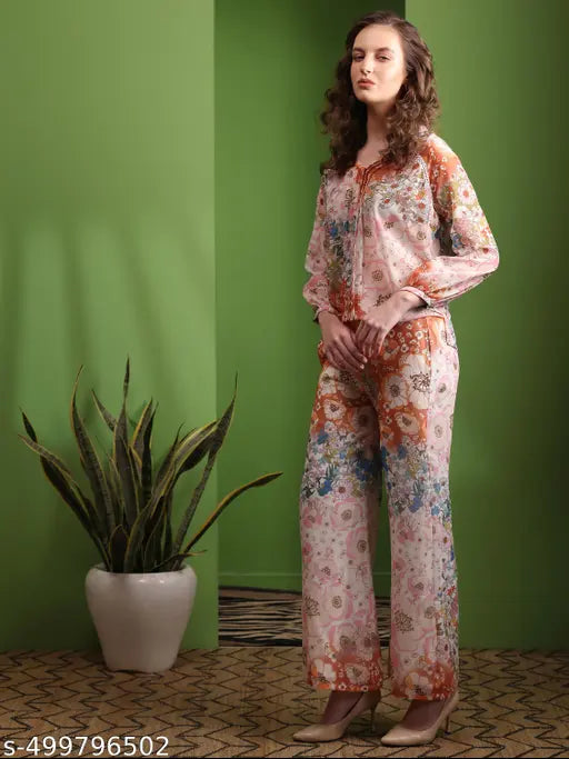 Purvaja Women's Stand Collar Shirt & Trousers Co-Ords Sets