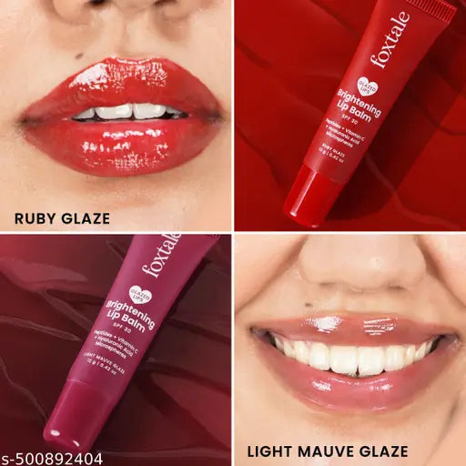 Foxtale Brightening SPF30 Lip Balm | Pack of 2 | Peptides, Vitamin C & Hyaluronic Acid | Brightens Lips | Reduces Pigmentation | Hydrates Lips | Tinted Lip Balms - Light Mauve & Ruby Glaze | 24 gm