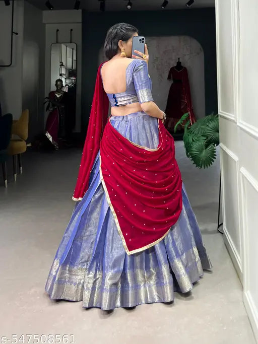 Lehenga Kanchipuram Zari Woven Lehenga with  Silk Dupatta & Blouse – Elegant Festive Wear, Fully Stitched & Stunning Design