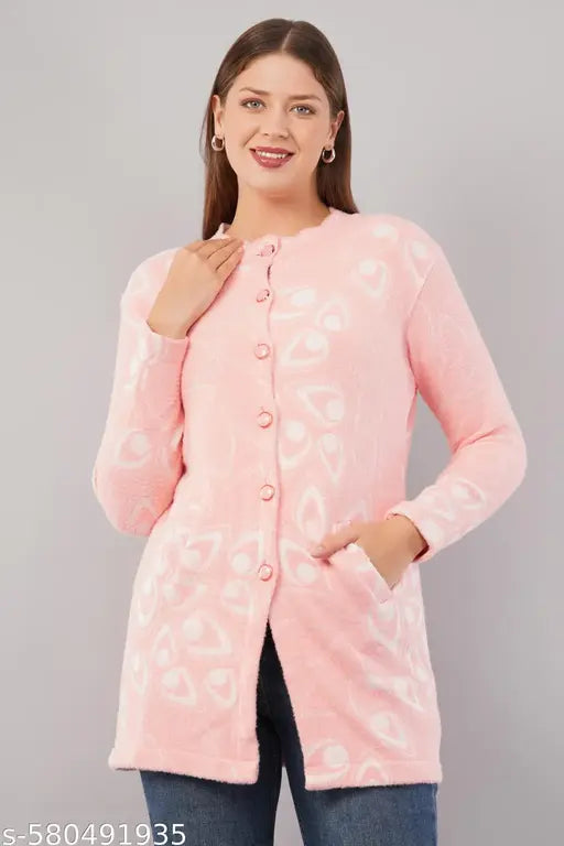 Curious Fashion Womens Super Warm Wool Solid Full Sleeves cardigan for Winter (Pack of 1) Pink