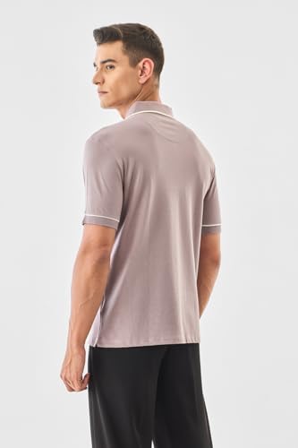 SNITCH Men's Polo T-Shirt | Minimalist Polo Design with Reinforced Shoulder Panels | Cotton Blend Fabric for Breathable & Stretchable Comfort | Casual Wear Essential | Mauve