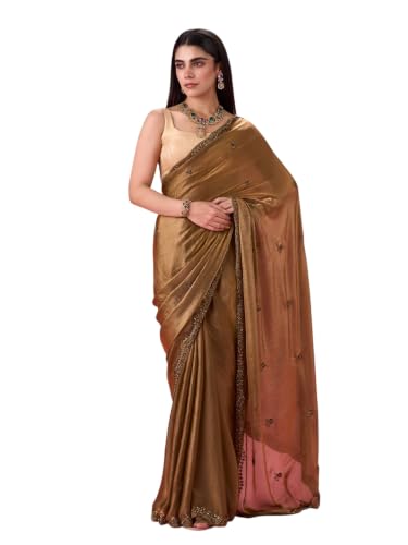 MOHEY Women's Regal Mehandi Green Organza Saree with Blouse Piece (Green)