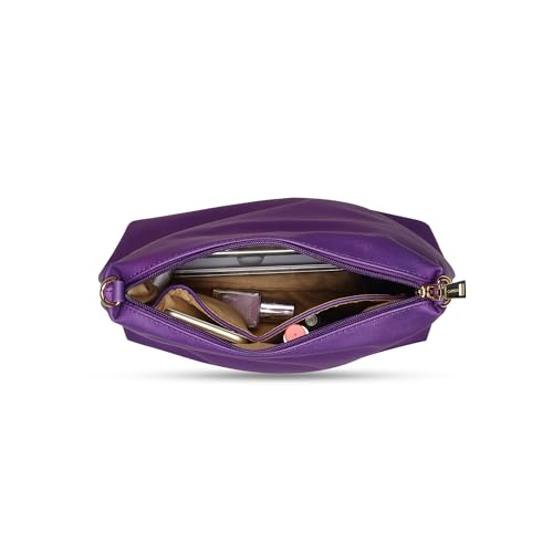 Caprese Madonna Laptop Tote Bag Large | Vibrant Transparent Handbag with Adjustable & Detachable Sling Strap, Secure Zip Closure | Shoulder Bag | Perfect for Office & Casual Use (Green & Purple)