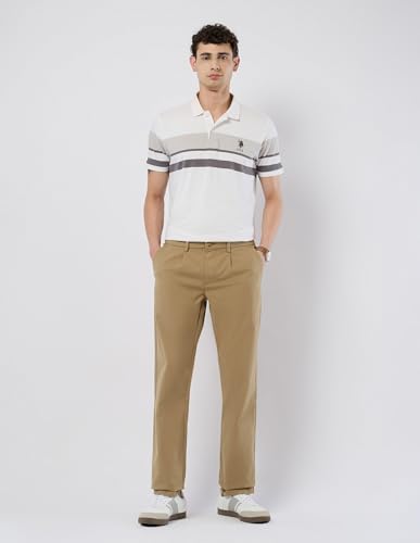 U.S.Polo Association Men's Mid Rise Denver Slim Fit Trousers (USTRO159R_Khaki_32)
