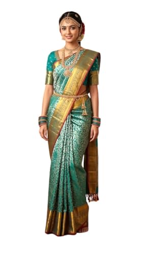 SREE KUMARAN Women's Kanchipuram Silk Pure Pattu Sarees - Seft Design - | Unstitched Blouse (VSK102-1)