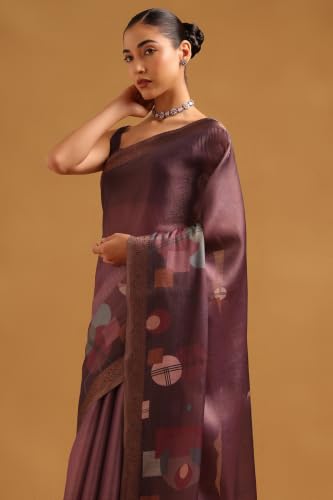 Soch Womens Wine Tissue Geometric Digital Printed Saree