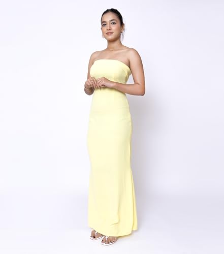 Sheux Dreamy Yellow Bodycon Evening Gown – Elegant Floor-Length Formal Dress for Weddings, Prom & Galas | Even wear it as Bridesmaid (S)