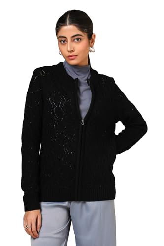 Soch Women's Acrylic Round Neck Cardigan (WW-CWA4OW72024_Black