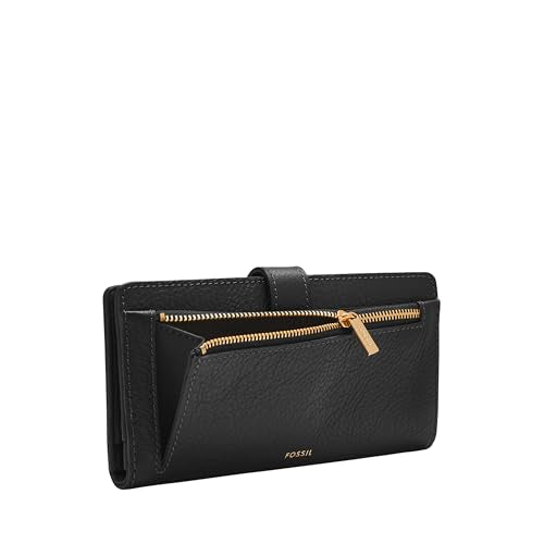 Fossil Women's Wallet, Harwell LiteHide™ Leather Tab Bifold Wallet for Women, Medium Black