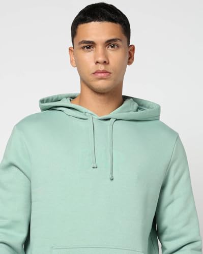 GAP Men Solid Knitted Fleece Sweatshirt with Hood, Green, M