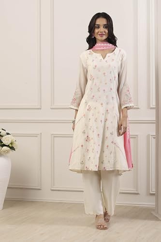 Biba Women White Poly Chanderi Kalidar Suit Set_36