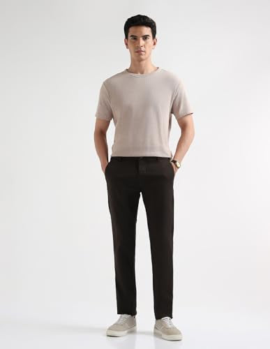 Arrow Sport Men's Slim Fit Dobby Trousers (ASAKTR2588_Brown_32)
