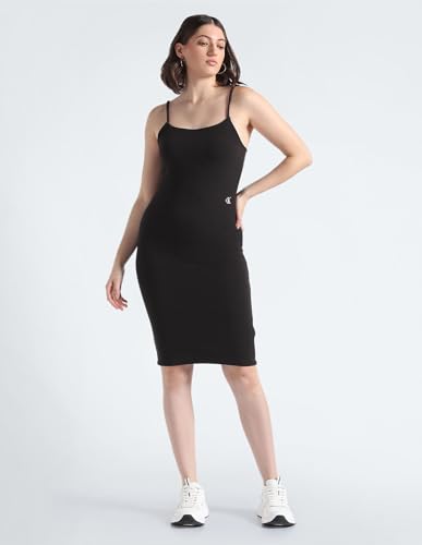 Calvin Klein Women's Polyester Bodycon Above The Knee Dress (J20J221149BEH_Black_M)