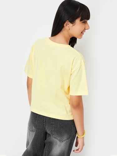 Max Girls Printed T-Shirt (Yellow_12-14 Y)
