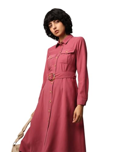 ONLY Women Pink Fit and Flare Shirt Dress
