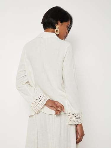 Max Women Lace Embroidered Regular Fit Shirt (Beige_M)