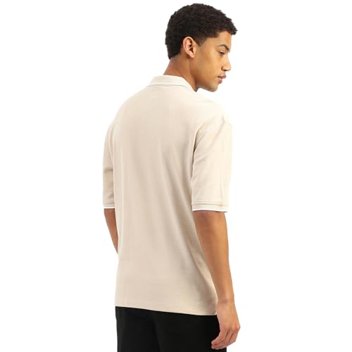 UNITED COLORS OF BENETTON Oversized Fit Johny Collar Textured T-Shirt (Size: S)-25P3S49J3941I152 Beige