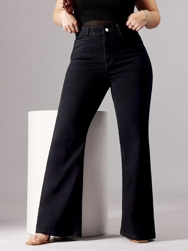 Miss Chase A+ Women's Bootcut High Rise Regular-Length Stretchable Denim Shaping Jeans (APAW24DEN85-94-330-40, Ebony Black, 40)