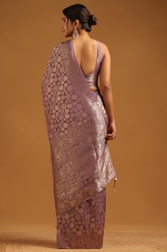 Soch Womens Lavender Silk Geometric Saree With Zari Work