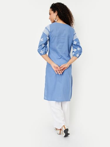 Max Women Cotton Blend Regular Fit Kurta (PFWWSP25IR_Blue, XL