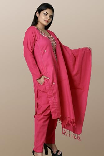 KASANI Embroidered Plus Size Winter Kurta Set for Women Woolen Suit Set Warm Kurti with Pant and Dupatta With Side Pockets (3XL to 5XL)