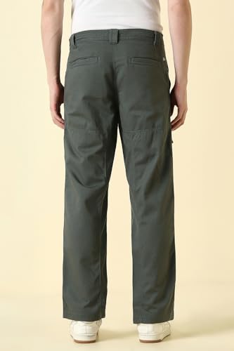 Men Olive Solid Casual Trousers