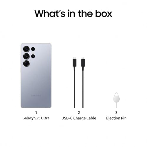 Samsung Galaxy S25 Ultra 5G AI Smartphone (Titanium Silverblue, 12GB RAM, 256GB Storage), 200MP Camera, S Pen Included, Long Battery Life