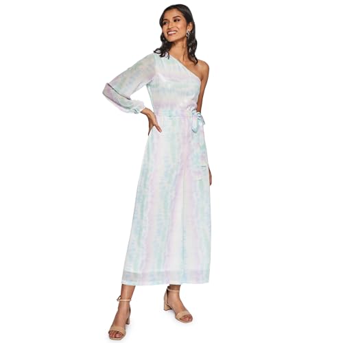 AND Women's Polyester Fit Flare Long Length Dress (TN21AG030JSTT1A_Multi_M) Multicolour