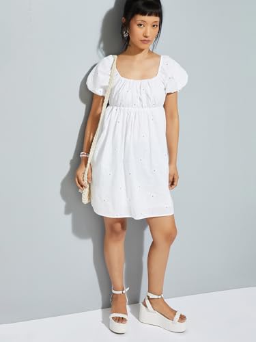 Max Alaya F x URB_N Women Embroidered A-line Dress (Off White_XL)