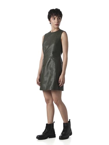 ONLY Women's Solid Fit and Flare Olive Dress