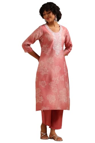 Soch Womens Pink Desert Storm Botanical Kurta Set With Thread Work