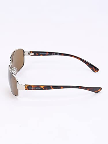 Skechers Men Polarized Rectangular Silver Sunglasses, Large