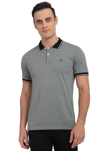 Men Grey Solid Polo Neck T-Shirt
