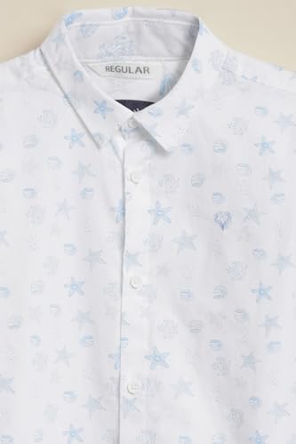 Boys White Print Casual Shirt