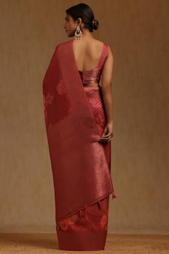 Soch Womens Onion Pink Dola Silk Floral Zari Woven Saree