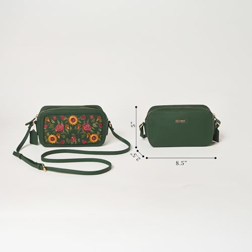 Chumbak Olive Crossbody Sling Bag for Women, Zipper Closure, Palace Memoirs Collection, Stylish Designer Handbag Purse Wallet Sling Tote, Everyday Casual Ethnic Travel Office Use