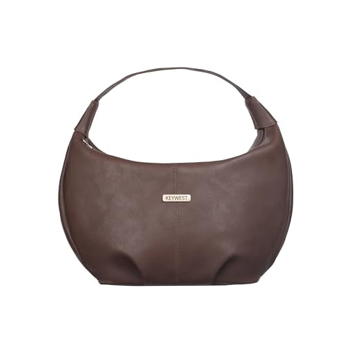 Keywest Women's Vegan Leather Oval Tote Handbag for Women | Hobo Bag for Work | Ladies Purse | Stylish Shoulder Bag | Gift For Women | Brown
