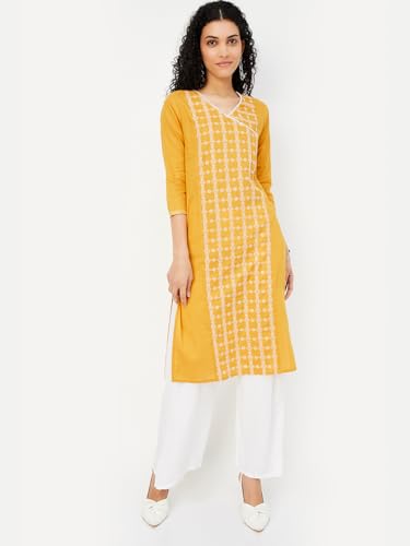 Max Women's Cotton Blend Regular Kurta (MAEKSP25AR_Mustard