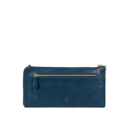 Hidesign Women's Wristlet Midnight Blue Medium Genuine Leather Minimal Zipper Solid