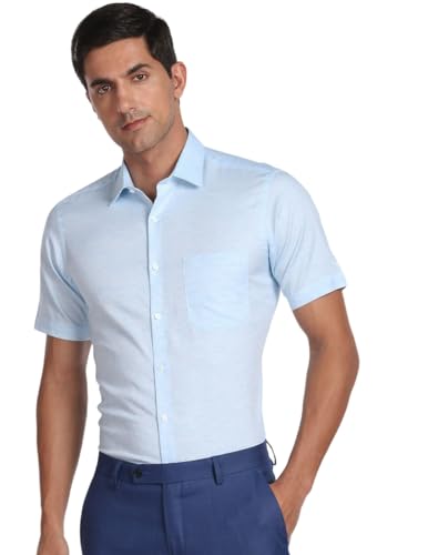 Arrow Men's Plain/Solid Regular Fit Shirt (ARAFSH0202_Blue