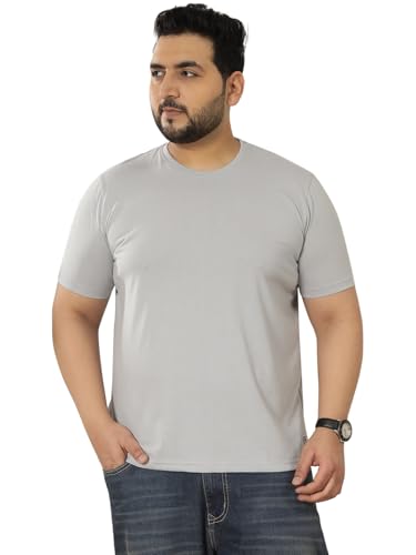 JOHN PRIDE Plus Size Men Regular Fit Solid Short Sleeves Grey Round Neck T-Shirt (JPTSR3501W_6XL_Grey)