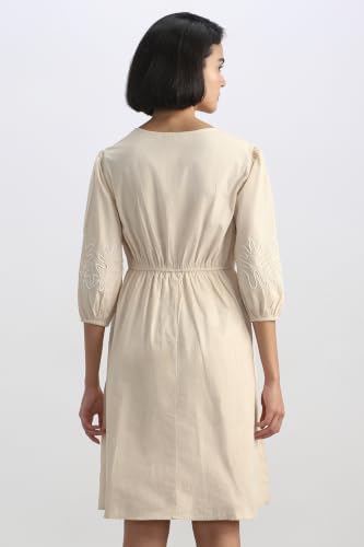 Women Beige Embroidered Casual Dress