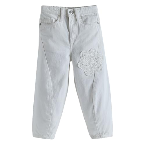 Hopscotch Girls Floral Applique Straight Fit Jean in White Color for Age (4-5 Years)